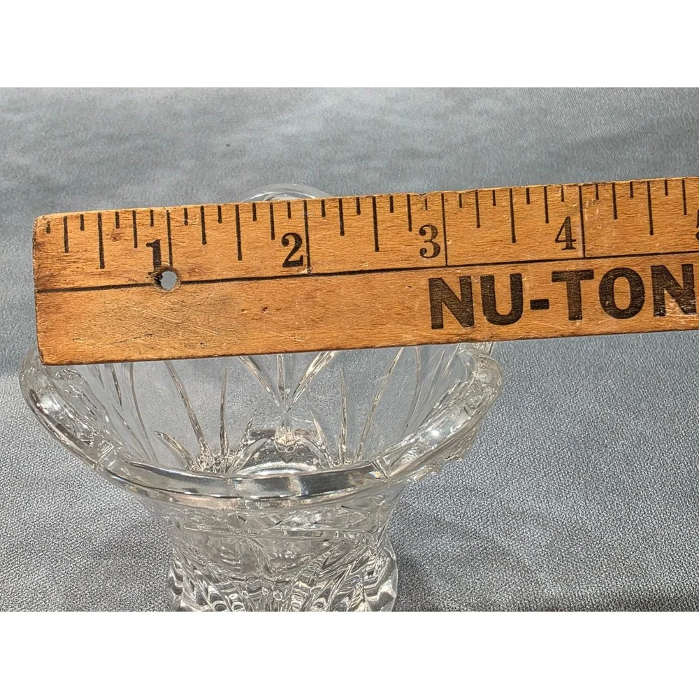 Clear Cut Glass Rose Bowl Scalloped Rim‎ Embossed Floral Design 4 Inch